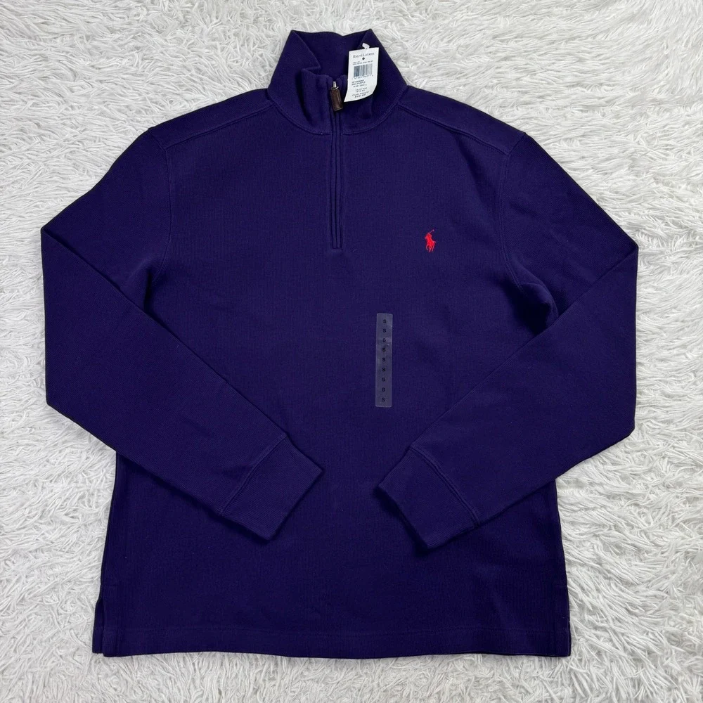 NWT Polo Ralph Lauren Sweater Mens Small Purple 1/4 Zip Mock Neck Knit Pony S‎